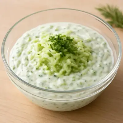 Concombre à la grecque au fromage blanc, ail et herbes fraîches