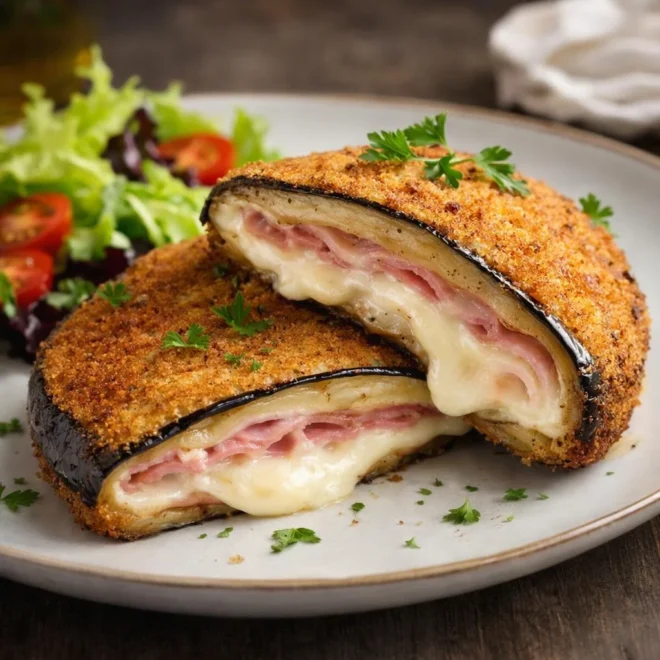 Cordon bleu d’aubergine au jambon et mozzarella
