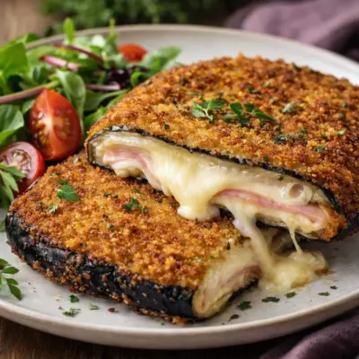 Cordon bleu d’aubergine au fromage fondant : croustillant