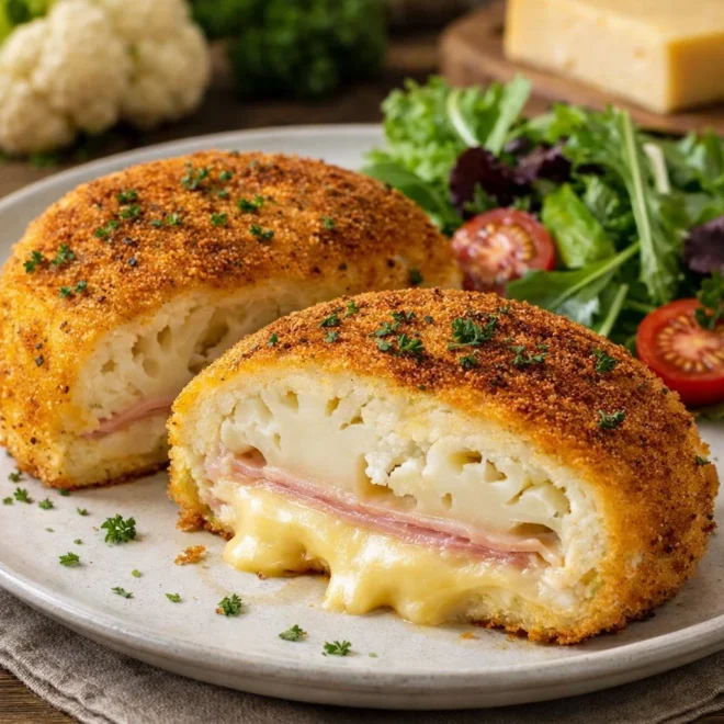 Cordon bleu de chou-fleur au comté : panure croustillante
