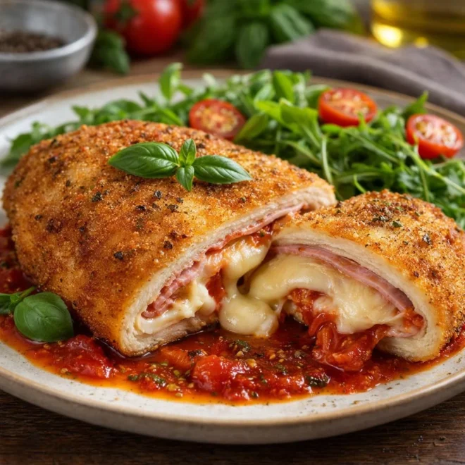 Cordon bleu façon italienne : poulet mozzarella croustillant
