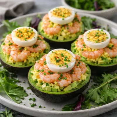 Coupelles avocat crevettes œufs mimosa