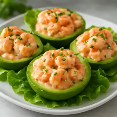Coupelles d’avocat aux crevettes, sauce cocktail citronnée