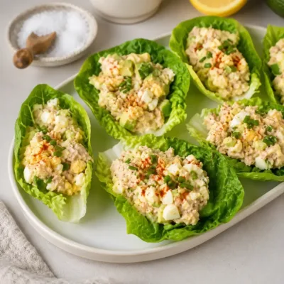 Coupelles de laitue à l'avocat, œufs durs et thon : recette fraîche et facile