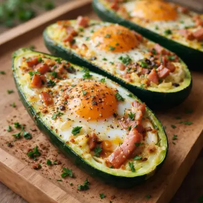 Courgettes cocottes au jambon, œuf coulant & mozzarella