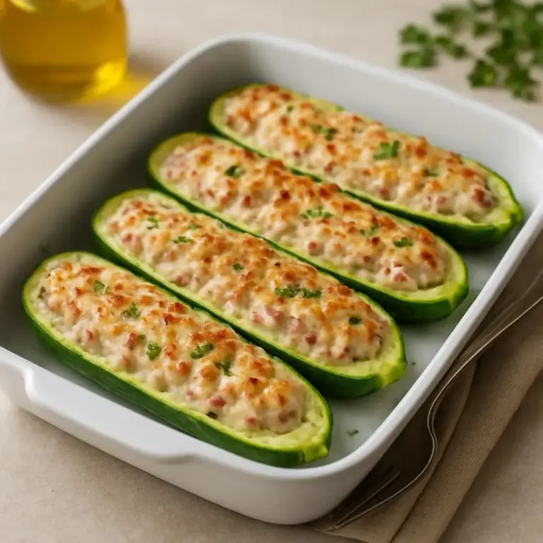 Courgettes farcies au jambon et fromage, gratinées au four