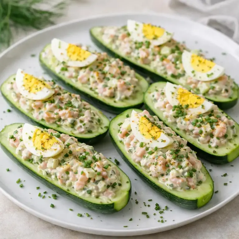 Courgettes farcies au saumon, sauce crémeuse citronnée