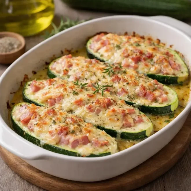 Gratin de courgettes au chèvre fondant et jambon