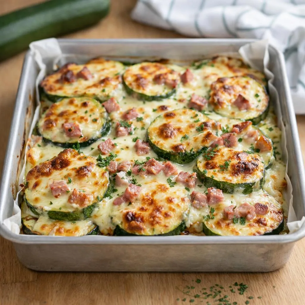 Courgettes à la mozzarella et au jambon gratinées au four