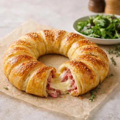 Couronne feuilletée jambon mozzarella : dorée et filante
