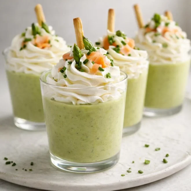 Crème d’asperges vertes au saumon fumé & chantilly citronnée