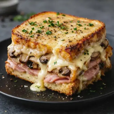 Croque forestier ultra fondant jambon champignons