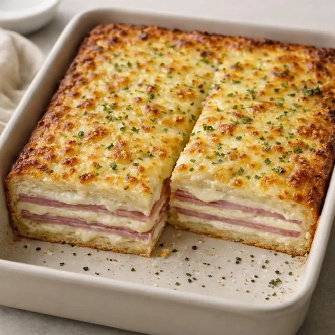 Croque-monsieur au four au jambon et emmental, béchamel fromagée