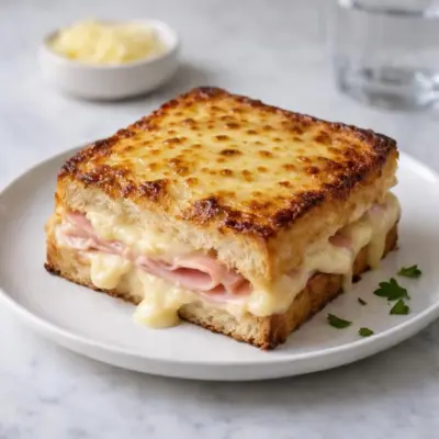Croque-monsieur cheddar béchamel gratiné, fondant