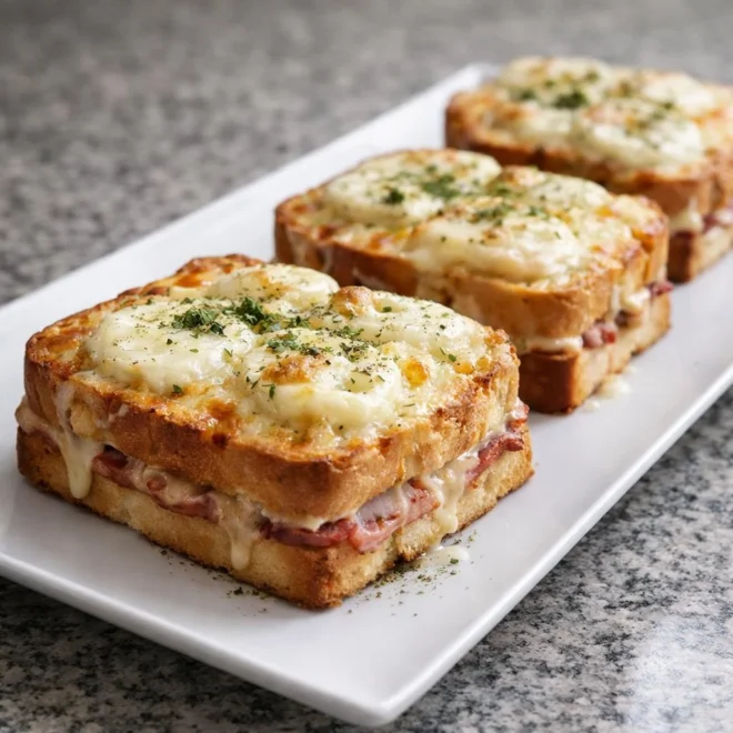 Croque-monsieur gratiné aux lardons et au fromage de chèvre