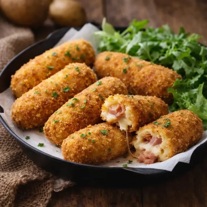 Croquettes de purée au jambon et fromage croustillantes