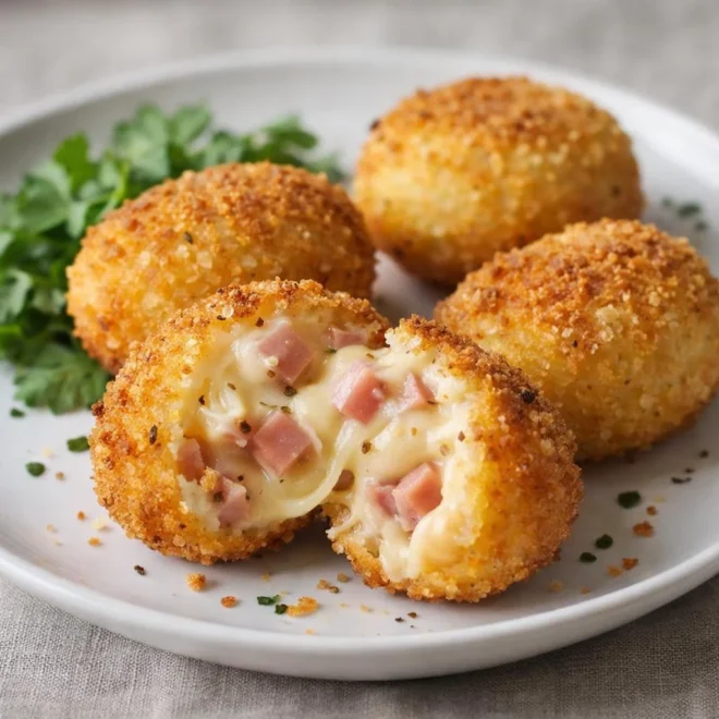 Croquettes de purée au jambon et fromage croustillantes