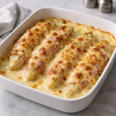 Recette d’endives braisées au jambon et béchamel au gruyère