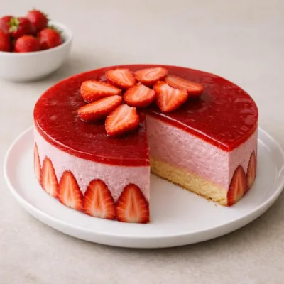 Entremets fraise mousse mascarpone rose velours