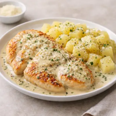 Escalope de poulet aux pommes de terre à la crème