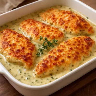Escalopes de poulet panées au parmesan, sauce crémeuse aux herbes et citron