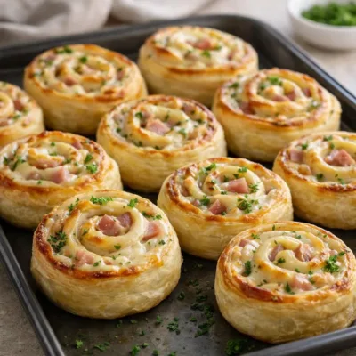 Escargots feuilletés jambon béchamel moutarde gruyère