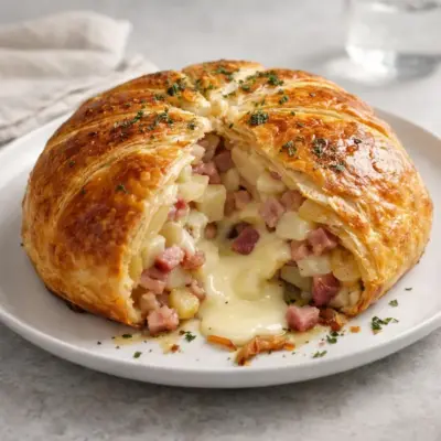 Feuilleté au camembert, lardons & pommes de terre (cœur fondant, extérieur croustillant)