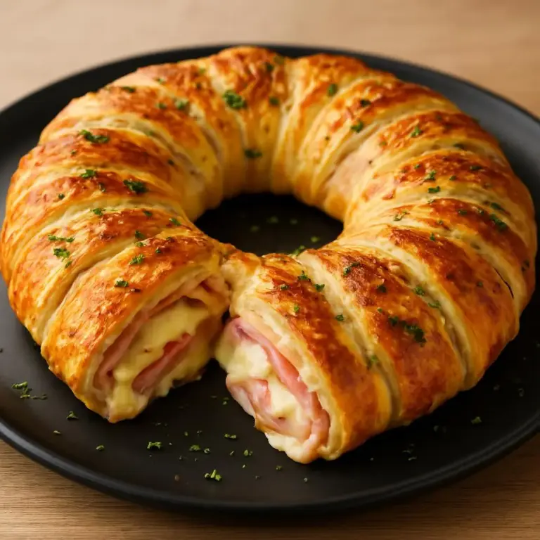 Feuilleté en couronne au jambon, mozzarella et fromage râpé (pâte feuilletée & moutarde)