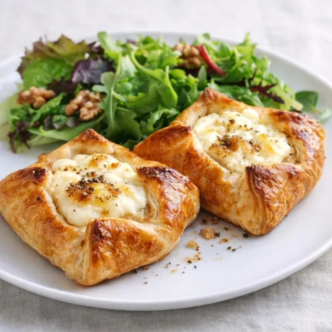 Feuilletés au fromage de chèvre (cœur coulant, pâte dorée)