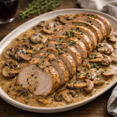 Filet mignon à la crème de porto et champignons