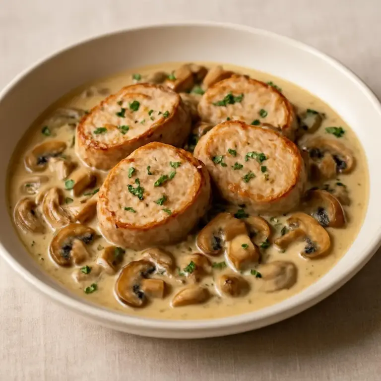Filet mignon de porc à la crème et aux champignons, sauce onctueuse