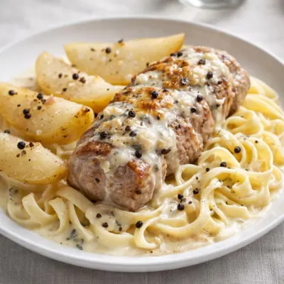 Filet mignon au gorgonzola et poires – sauce crémeuse