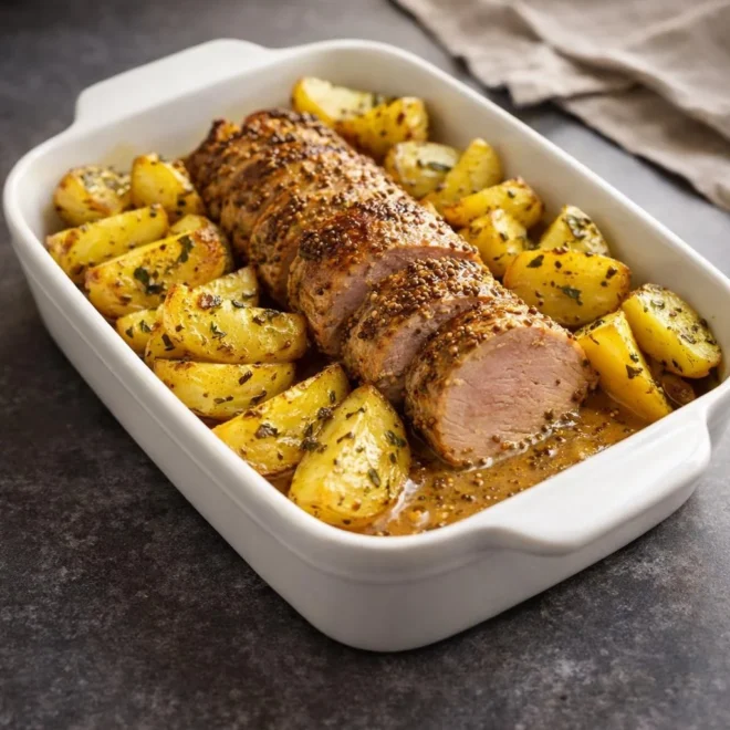 Filet Mignon de Porc Rôti à la Moutarde à l’Ancienne, Sauce Onctueuse