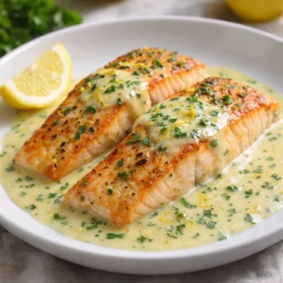 Filets de saumon poêlés à la crème citronnée | Herbes