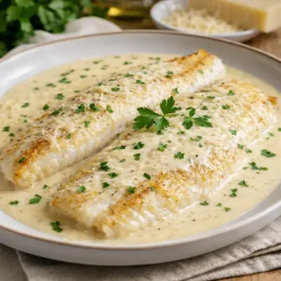 Filets de sole à la crème de parmesan : sauce onctueuse