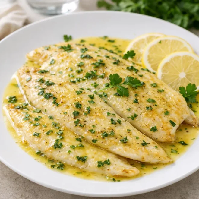 Filets de sole poêlés, sauce beurre citronné et persil
