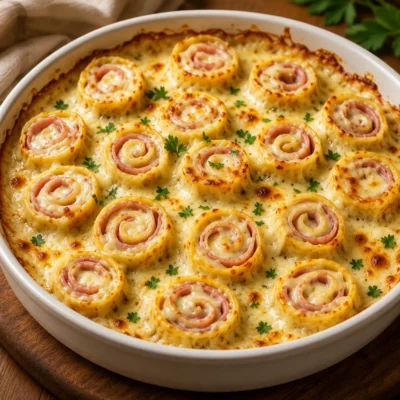 Flammekueche aux lardons et au fromage, pâte fine en spirales