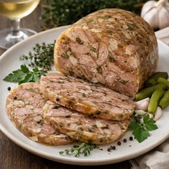 Fromage de tête au vin blanc et aromates (gelée maison)