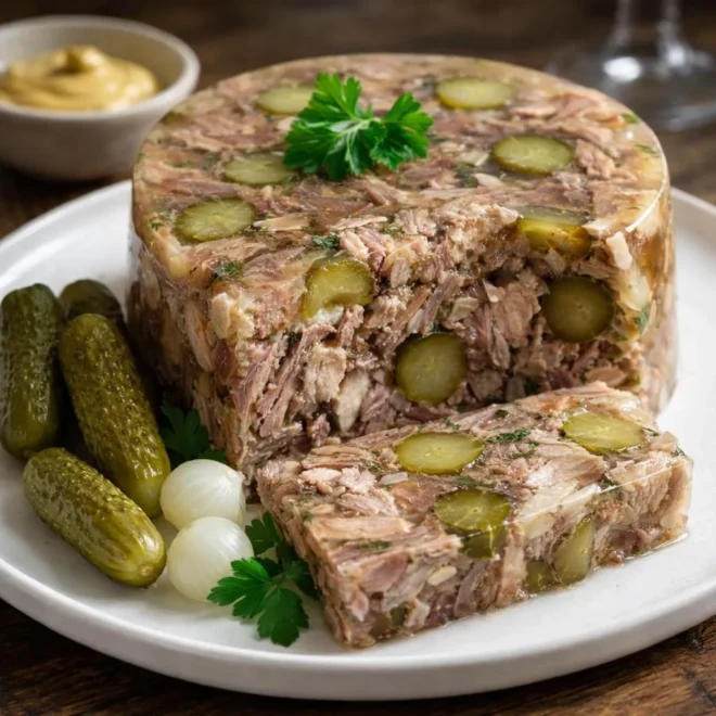 Fromage de tête de porc aux cornichons (aspic maison)