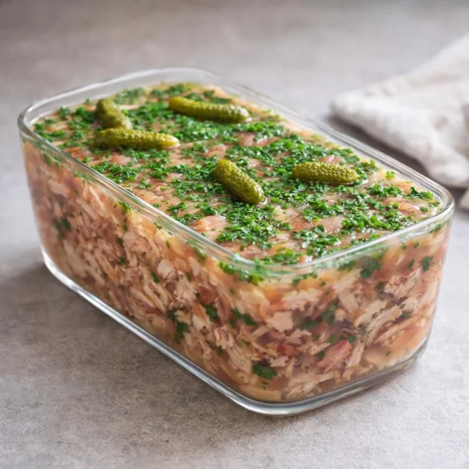 Fromage de tête simplifié au vin blanc & herbes