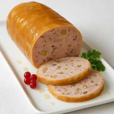Galantine de porc fermière aux herbes et pistaches, en gelée légère