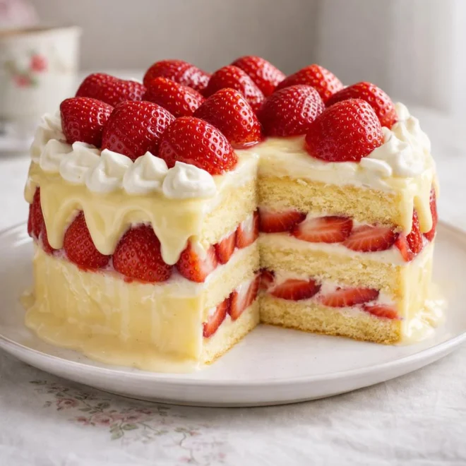 gâteau aux fraises crème anglaise – génoise & chantilly
