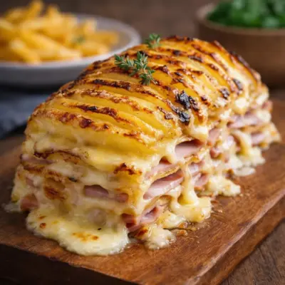 Gâteau de pommes de terre façon cordon bleu, gratin