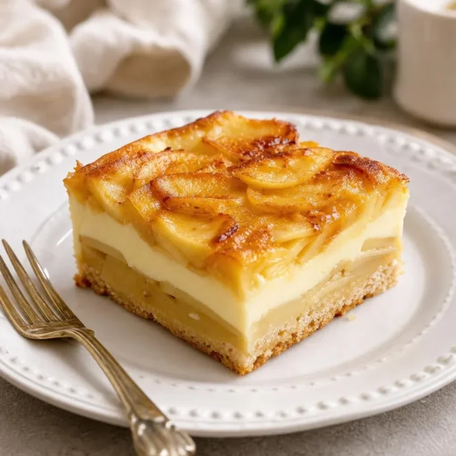 Gâteau fondant aux pommes et crème vanillée