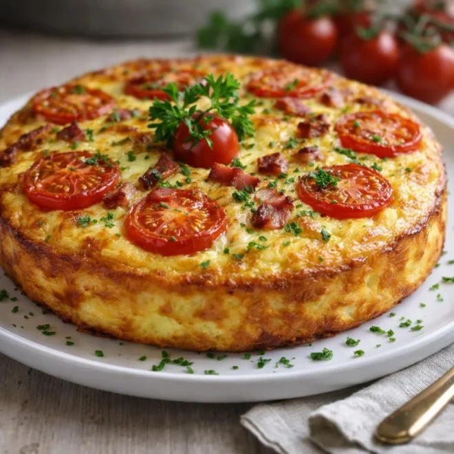 Gâteau omelette au four lardons tomates fromage