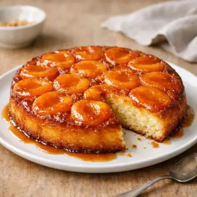 Gâteau renversé aux abricots moelleux : sirop brillant