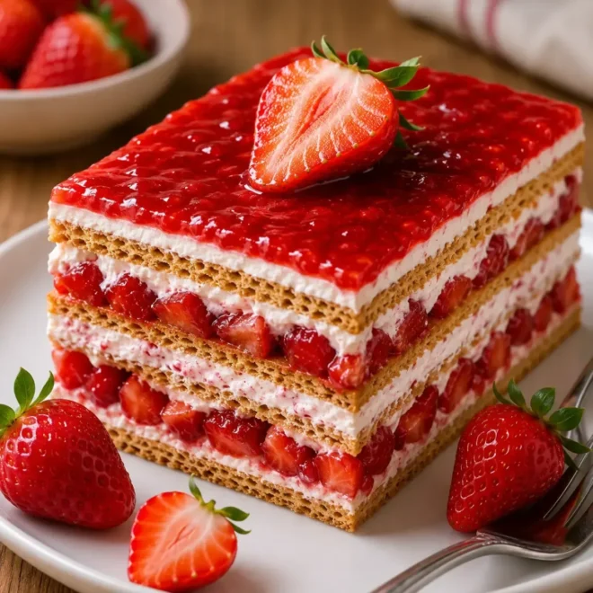 Gâteau Sans Cuisson aux Fraises et Biscuits : le Dessert Frais, Léger et Irrésistible