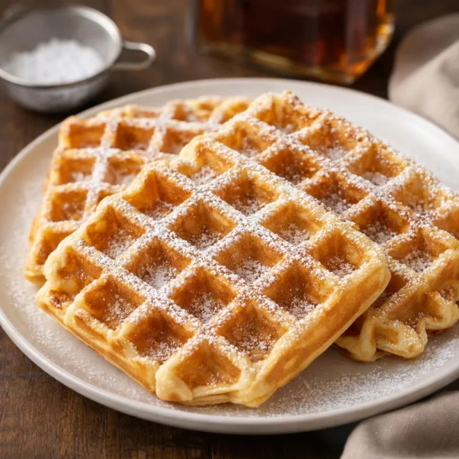 Gaufres belges dorées au sucre glace (gaufres liegeoises ou de Bruxelles sans levure)