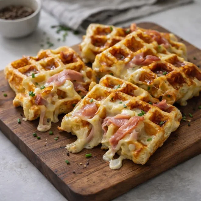 Gaufres croustillantes au jambon et fromage