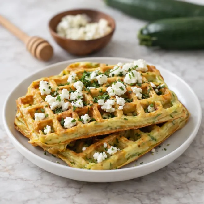 Gaufres salées aux courgettes, chèvre frais et herbes